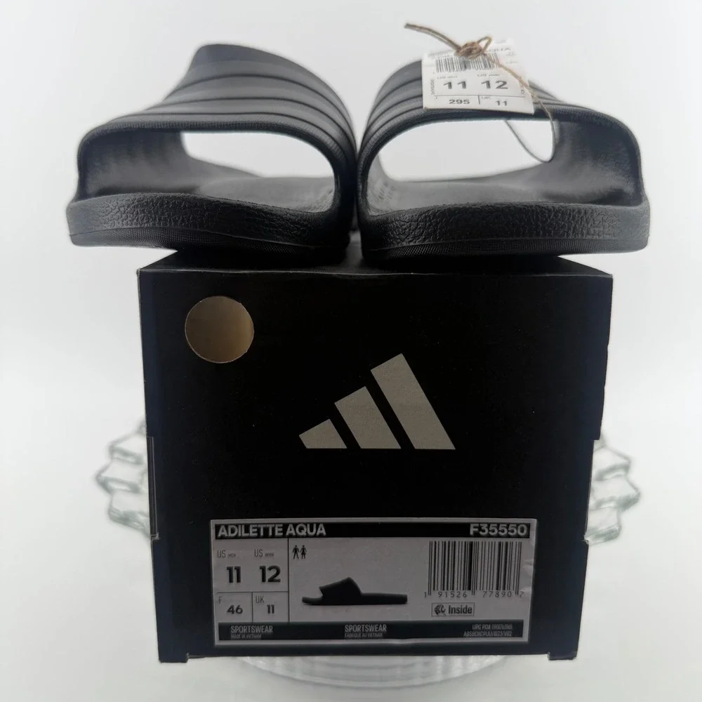 Adidas Adilette Aqua Slides‎ Mens 11 Womens 12 Black F35550 Sandals New